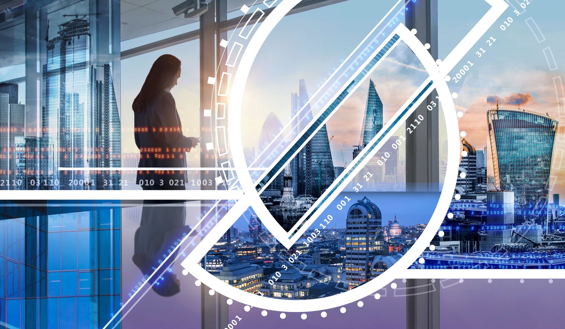 Successful businesswoman in the city. Business concept illustration with City of London views